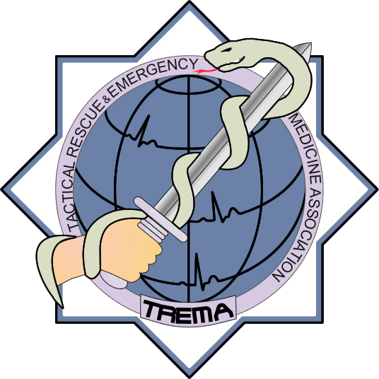 Wappen der TREMA: Hand mit Schwert und Schlange, umgeben von einem Globus.