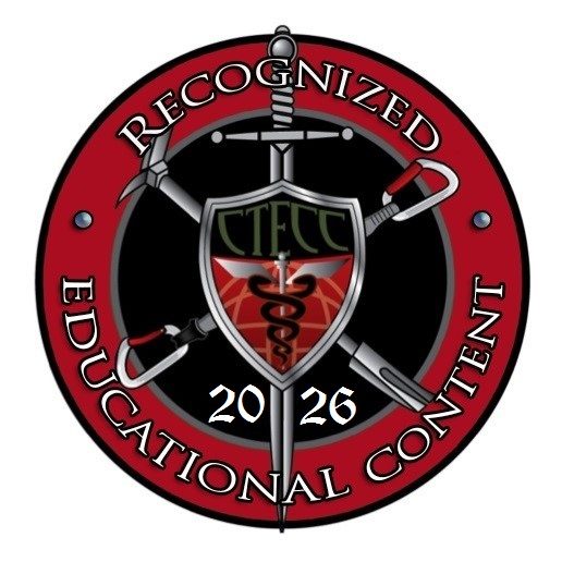 Emblem des Committee for Tactical Emergency Casualty Care mit Schwert, Schild und medizinischem Symbol.